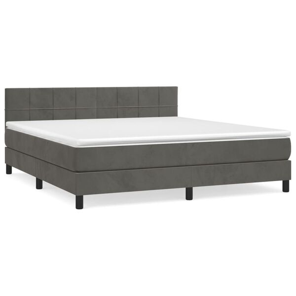 vidaXL Box spring postelja z vzmetnico temno siva 160x200 cm žamet