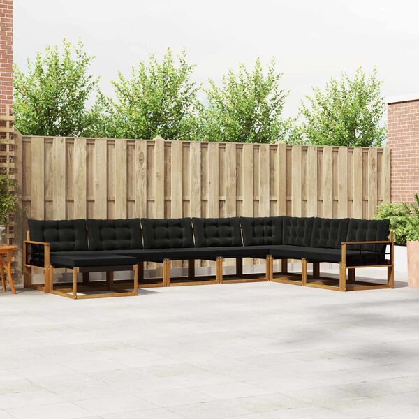 vidaXL Zunanja garnitura za sedenje z blazino 8 pcs Naravna in črna