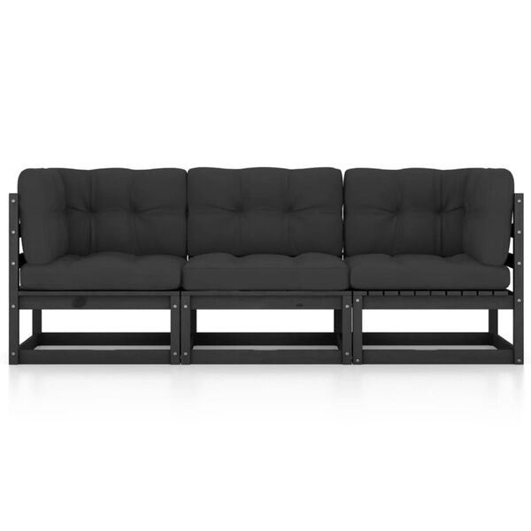 vidaXL Vrtni kavč trosed z blazinami trdna borovina