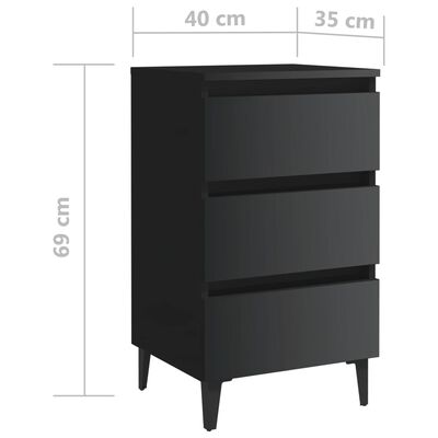vidaXL Nočna omarica z nogami visok sijaj črna 40x35x69 cm