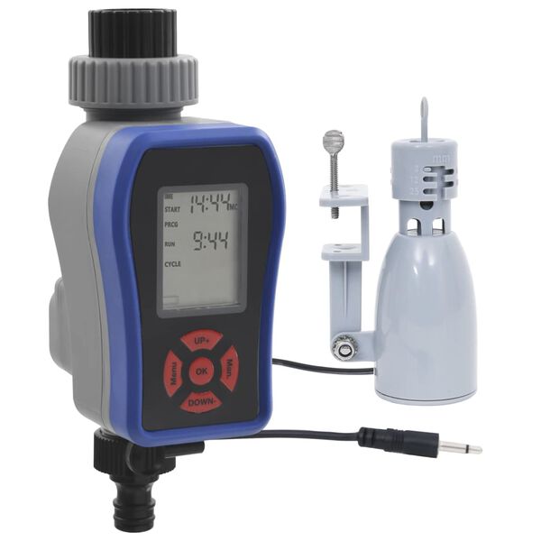 vidaXL Digitalni časovnik za zalivanje enojni s senzorjem za dež