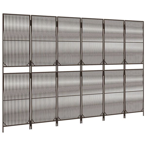 vidaXL Pregrada za sobo 6 plo&scaron;č rjav poli ratan