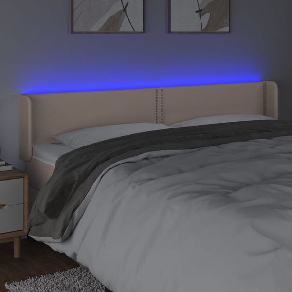 vidaXL LED posteljno vzglavje kapučino 183x16x78/88 cm umetno usnje