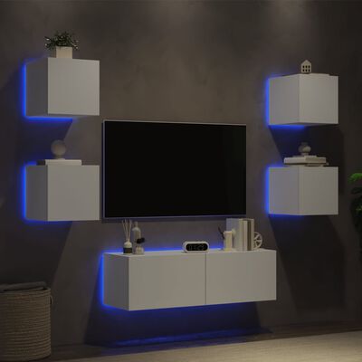 vidaXL Stenske TV omarice z LED lučkami 5 kosov bela