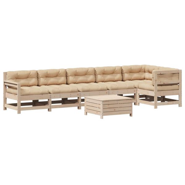 vidaXL Vrtna sedežna garnitura 7-delna z blazinami trdna borovina