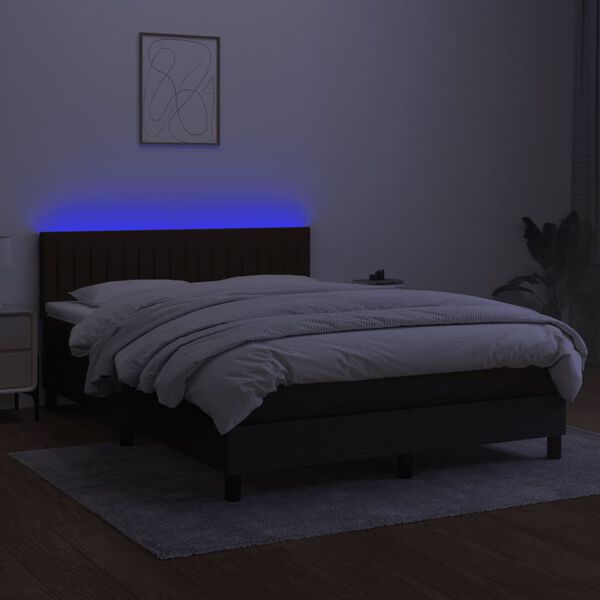 vidaXL Box spring postelja z vzmetnico LED črna 140x200 cm blago