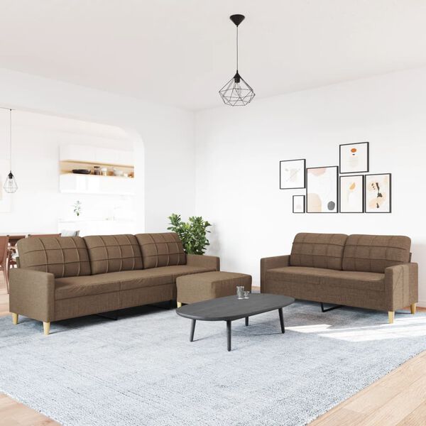 vidaXL Sedežna garnitura 3-delna s stolčkom rjavo blago