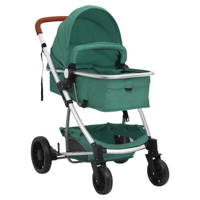 vidaXL Otroški voziček 2 v 1 zelen aluminij