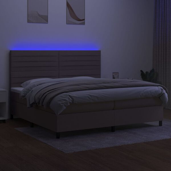 vidaXL Box spring postelja z vzmetnico LED taupe 200x200 cm blago