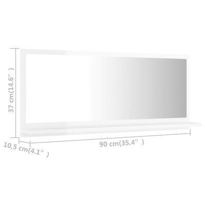 vidaXL Kopalniško ogledalo visok sijaj belo 90x10,5x37 cm iverna pl.