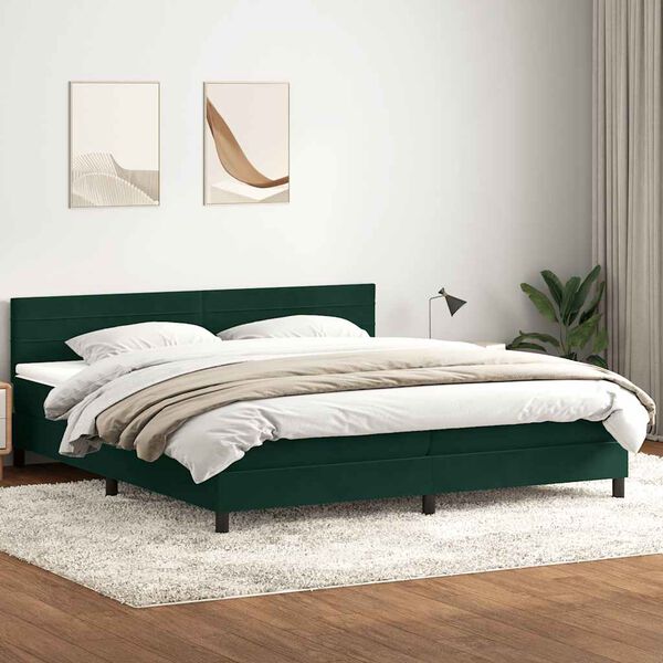 vidaXL Box spring postelja z vzmetnico temno zelena 180x220 cm žamet