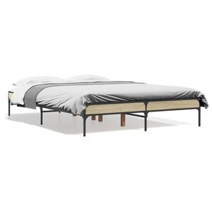 vidaXL Posteljni okvir sonoma hrast 135x190 cm inž. les in kovina