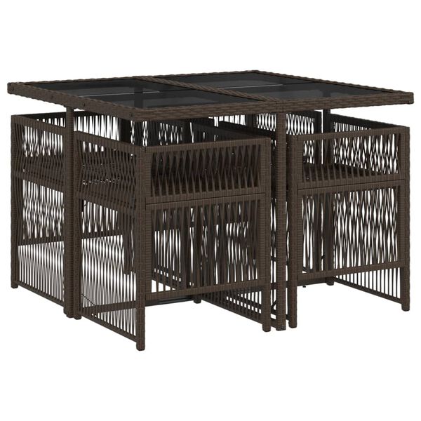 vidaXL Vrtna jedilna garnitura 5-delna z blazinami rjav poli ratan