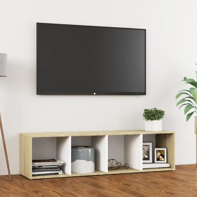 vidaXL TV omarica bela in sonoma hrast 142,5x35x36,5 cm iverna plošča