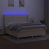 vidaXL Box spring postelja z vzmetnico LED krem 180x200 cm blago