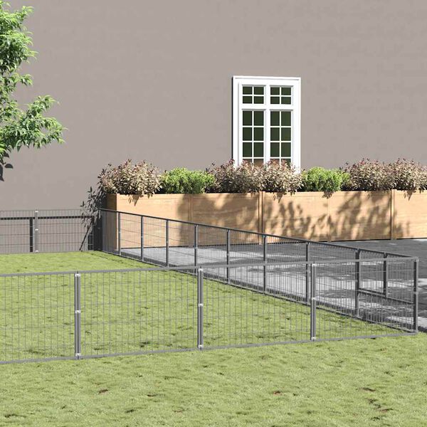 vidaXL Pasji boks srebrn 90 m&sup2; jeklo