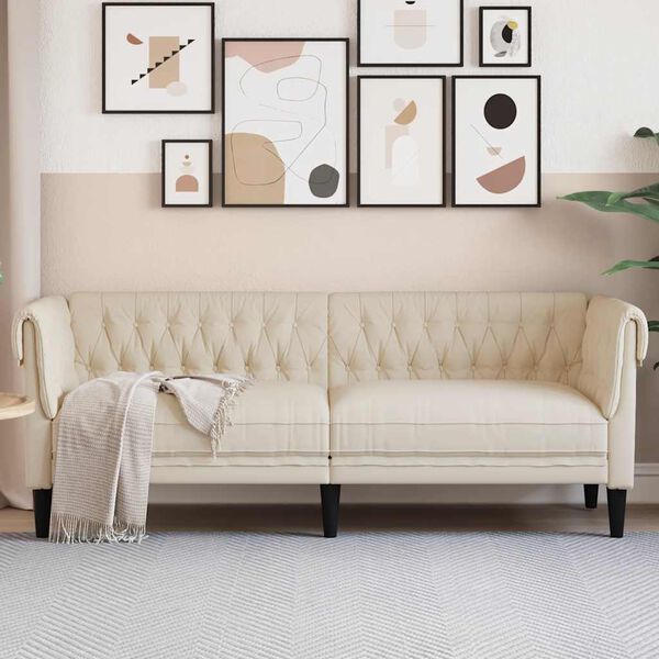 vidaXL Kavč trosed chesterfield laneno platno