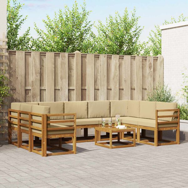 vidaXL Zunanja garnitura za sedenje z blazino 10 pcs Naravna in bež