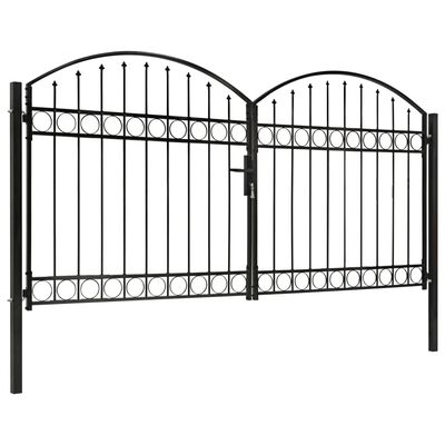 vidaXL Dvojna vrata za ograjo zaobljena jeklo 300x150 cm črna