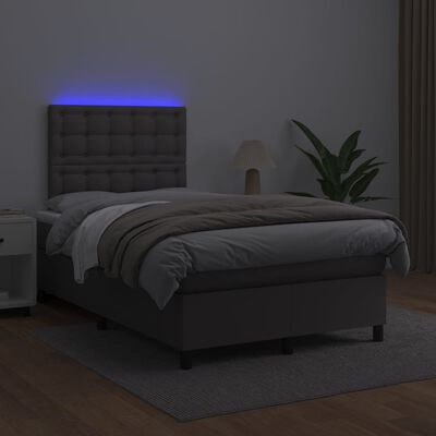 vidaXL Box spring postelja z vzmetnico LED siva 120x190 cm um. usnje