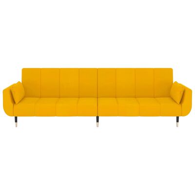 vidaXL Kavč dvosed z ležiščem, stolčkom in blazinama rumen žamet