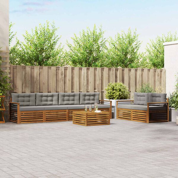 vidaXL Zunanja garnitura za sedenje 7 pcs Naravna in svetlo siva