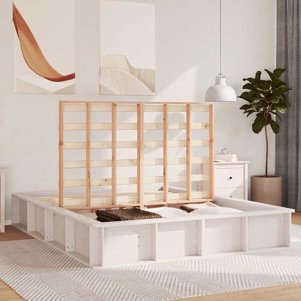 vidaXL Konstrukcija postelje Bela 160 x 200 cm Masivno borovo les
