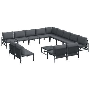 vidaXL Vrtna sedežna garnitura z blazino 14 pcs Črna Jeklo