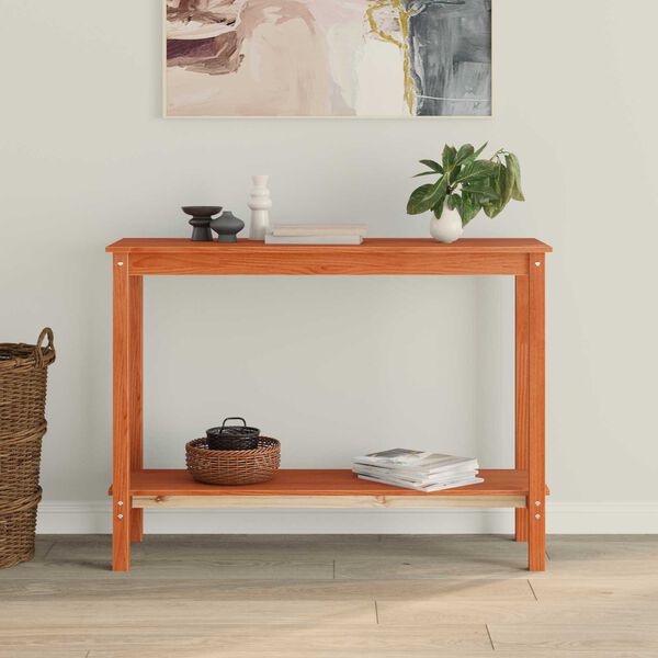 vidaXL Konzolna miza Voskan Rjava 110 x 40 x 80 cm Masivna borovina