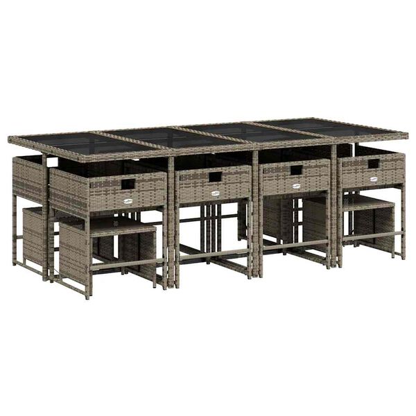 vidaXL Vrtna jedilna garnitura 13-delna z blazinami siv poli ratan