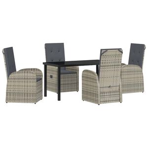 vidaXL Komplet za jedilnico v vrtu z blazino 5 pcs Siva poli ratan