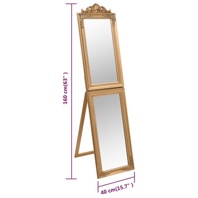 vidaXL Prostostoječe ogledalo zlato 40x160 cm