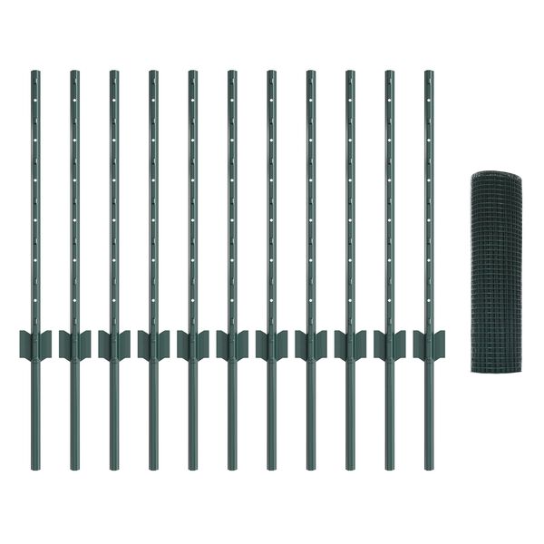 vidaXL Ograja s stebrom Zelena 0,6 x 25 m Jeklo in PVC