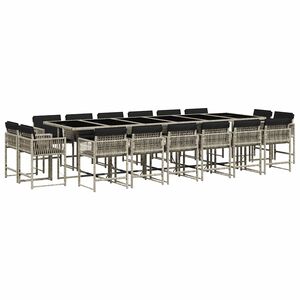 vidaXL Vrtna jedilna garnitura 17-delna z blazinami siv poli ratan