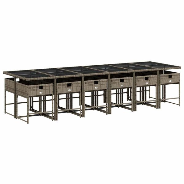 vidaXL Vrtna jedilna garnitura 13-delna z blazinami siv poli ratan