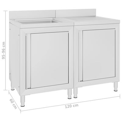 vidaXL Kuhinjska omarica za umivalnik nerjaveče jeklo 120x60x96 cm