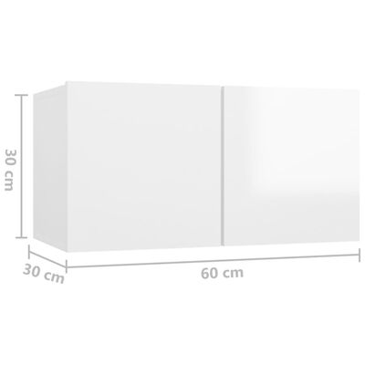vidaXL Viseča TV omarica visok sijaj bela 60x30x30 cm