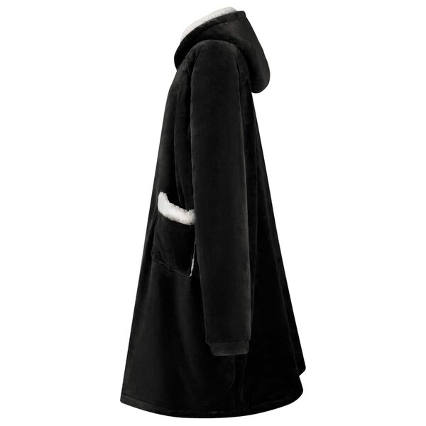 vidaXL Odeja s kapuco Črna L Flis in flanel
