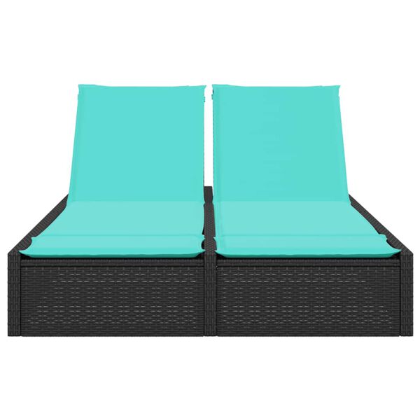 vidaXL Dvojni ležalnik z blazinami črn poli ratan