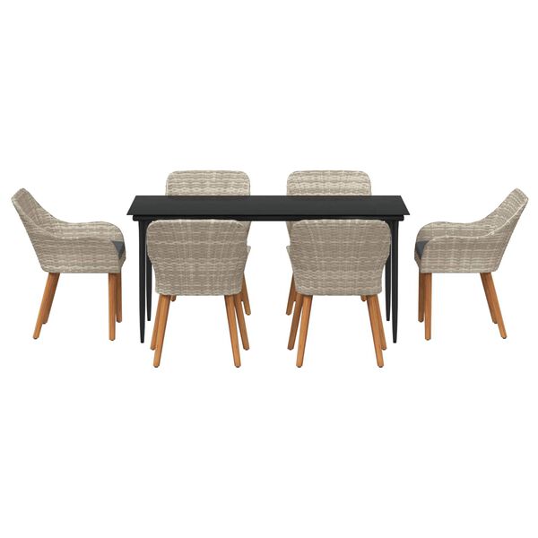 vidaXL Komplet za jedilnico v vrtu 7 pcs Svetlo siva poli ratan