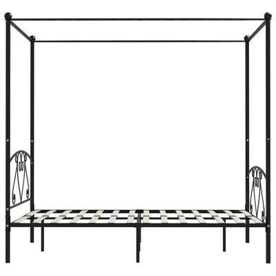 vidaXL Posteljni okvir z ogrodjem za baldahin črn kovinski 140x200 cm