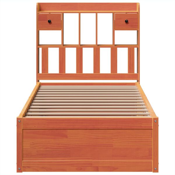 vidaXL Posteljni okvir brez vzmetnice vo&scaron;čeno rjav 75x190 cm borovina