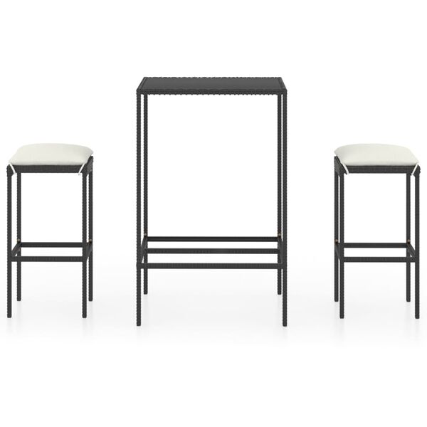 vidaXL Vrtna barska garnitura 3-delna z blazinami poli ratan črna