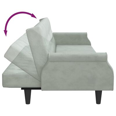 vidaXL Kavč dvosed z blazinami in stolčkom za noge svetlo siv žamet