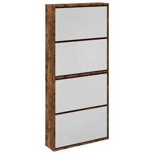 vidaXL Omarica za čevlje z ogledalom 4-nadstropna hrast 63x17x134 cm