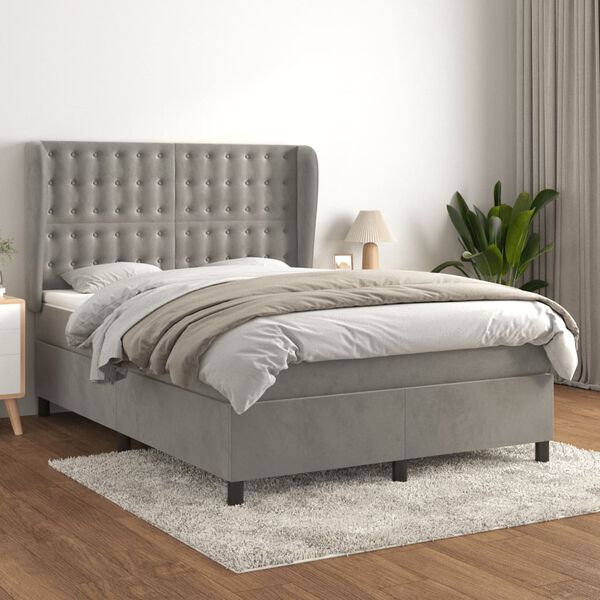 vidaXL Box spring postelja z vzmetnico svetlo siva 140x200 cm žamet