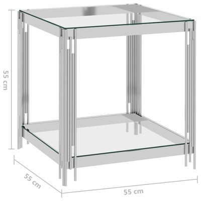 vidaXL Klubska mizica srebrna 55x55x55 cm nerjaveče jeklo in steklo