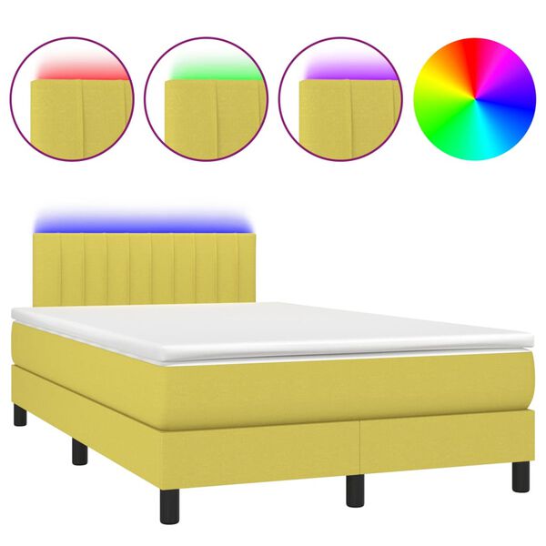 vidaXL Box spring postelja z vzmetnico LED zelena 120x200 cm blago
