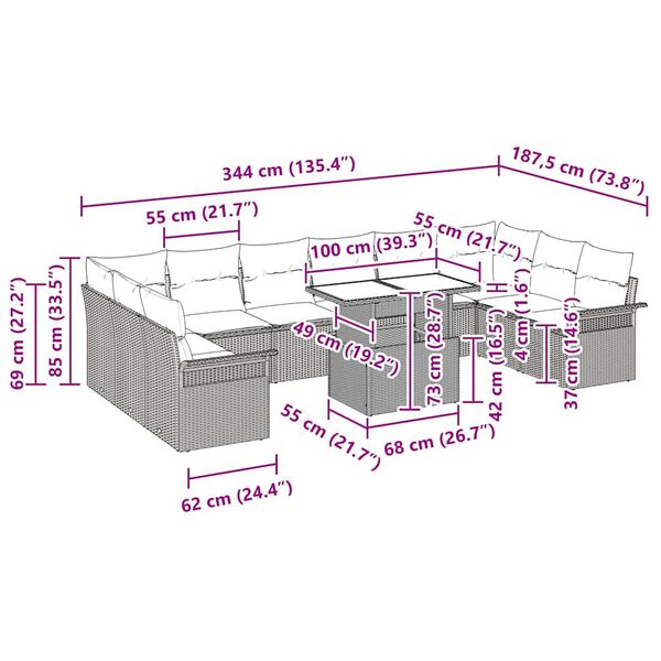 vidaXL Vrtna sedežna garnitura z blazino 11 pcs Bež Poliratan