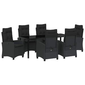 vidaXL Komplet za jedilnico v vrtu z blazino 7 pcs Črna poli ratan